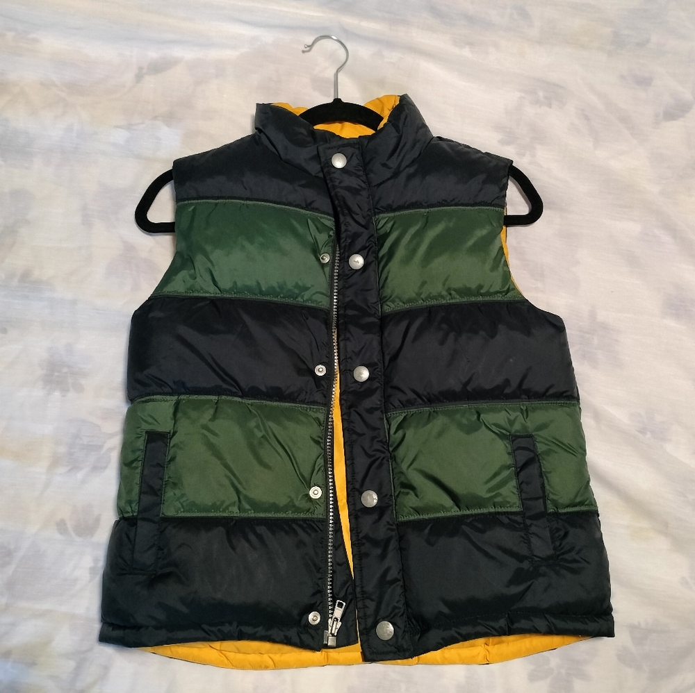 Gymboree Sleeveless Green And Navy Blue Boys Quilted Puffer Vest Size M 7/8